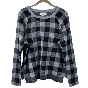 Bass Black and Gray Buffalo Check Plaid Sweater L